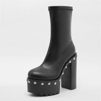 Bottines Femme Noires à Talon Haut 14 cm – Cuir avec Rivets & Style Moto 