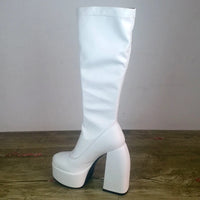 Bottes femmes noires à talons épais – Bottes hautes élastiques style punk avec plateforme chunky, parfaites pour l’automne/hiver et les soirées