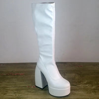 Bottes femmes noires à talons épais – Bottes hautes élastiques style punk avec plateforme chunky, parfaites pour l’automne/hiver et les soirées