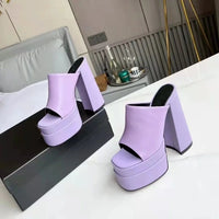 Sandales Femme Luxe à Talon Haut 15,5 cm – Mules Plateforme Carrée Style Designer Été | Fonleader XY-00019