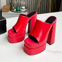 Escarpins Plateforme Femme à Lacets – Talon Haut 14 cm Style Chunky Open Toe en Cuir Véritable | Fonleader XY-19