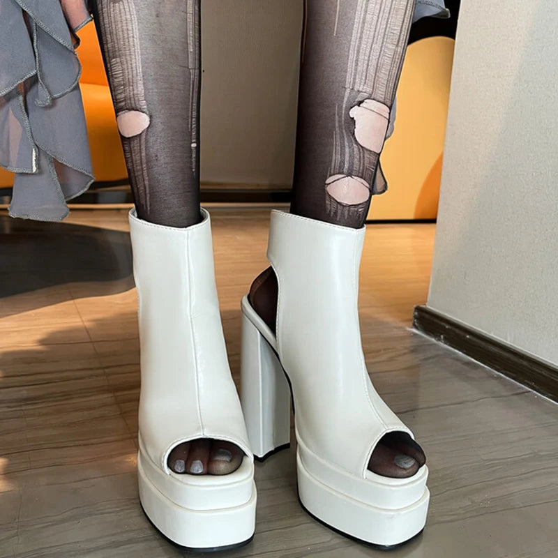 Bottines Femme Ouvertes à Talon Carré et Double Plateforme – Grandes Tailles jusqu’au 46 | Aedra Sandales Bottes Été Chic