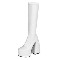 Bottes femmes noires à talons épais – Bottes hautes élastiques style punk avec plateforme chunky, parfaites pour l’automne/hiver et les soirées