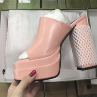 Escarpins Plateforme Femme à Lacets – Talon Haut 14 cm Style Chunky Open Toe en Cuir Véritable | Fonleader XY-19