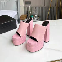Sandales Femme Luxe à Talon Haut 15,5 cm – Mules Plateforme Carrée Style Designer Été | Fonleader XY-00019