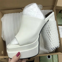 Escarpins Plateforme Femme à Lacets – Talon Haut 14 cm Style Chunky Open Toe en Cuir Véritable | Fonleader XY-19