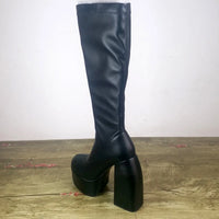 Bottes femmes noires à talons épais – Bottes hautes élastiques style punk avec plateforme chunky, parfaites pour l’automne/hiver et les soirées