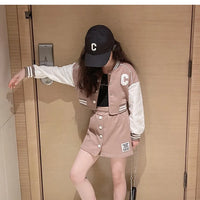 Girls' 2-Piece Set – Baseball Jacket + Slim Skirt | Printed Chic Sport Outfit – 3 to 14 Years