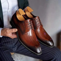 Chaussures habillées italiennes pour hommes – Luxe en cuir véritable, faites à la main, bout carré, lacets, idéales pour affaires et soirées
