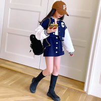 Girls' 2-Piece Set – Baseball Jacket + Slim Skirt | Printed Chic Sport Outfit – 3 to 14 Years