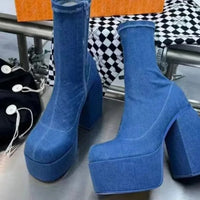WAJAPAGG Allure 1082 – Bottes Genou Sexy à Talon Carré et Plateforme