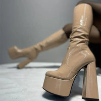 C240 Red Impact – Bottes Vernies à Talon Carré & Plateforme