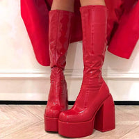 WAJAPAGG Allure 1082 – Bottes Genou Sexy à Talon Carré et Plateforme