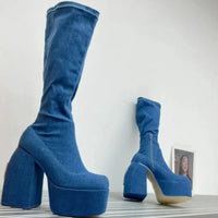 WAJAPAGG Allure 1082 – Bottes Genou Sexy à Talon Carré et Plateforme