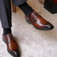 Chaussures habillées italiennes pour hommes – Luxe en cuir véritable, faites à la main, bout carré, lacets, idéales pour affaires et soirées