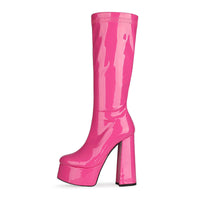 C240 Red Impact – Bottes Vernies à Talon Carré & Plateforme