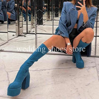 Bottes Femme Plateforme Hautes 16 cm – Modèle Stretch Imperméable Sexy Catwalk | Bottes Genou PU Sheepskin