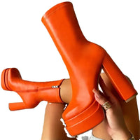 Bottes Femme à Plateforme 2023 – Talons Hauts Épais 8cm+ en Similicuir PU | Bottines Sexy Style Chelsea YBQJOO