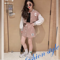 Girls' 2-Piece Set – Baseball Jacket + Slim Skirt | Printed Chic Sport Outfit – 3 to 14 Years