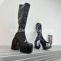 Bottes Femme Plateforme Hautes 16 cm – Modèle Stretch Imperméable Sexy Catwalk | Bottes Genou PU Sheepskin