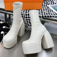 WAJAPAGG Allure 1082 – Bottes Genou Sexy à Talon Carré et Plateforme