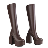 Bottes femmes noires à talons épais – Bottes hautes élastiques style punk avec plateforme chunky, parfaites pour l’automne/hiver et les soirées