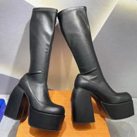 WAJAPAGG Allure 1082 – Bottes Genou Sexy à Talon Carré et Plateforme