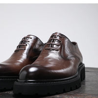"Chaussures Homme Printemps & Automne – Richelieu en Cuir Véritable à Semelle Épaisse, Élégance Business & Casual