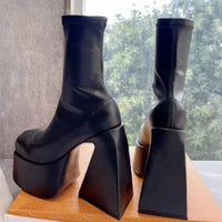 WAJAPAGG Allure 1082 – Bottes Genou Sexy à Talon Carré et Plateforme