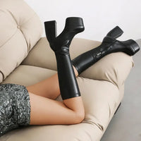 Bottes Femme Hautes à Plateforme – Talon Ultra Haut 13 cm, Bout Rond, Style Sexy Hiver | Cdwkckrcyy C-7-2