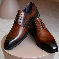 Chaussures habillées italiennes pour hommes – Luxe en cuir véritable, faites à la main, bout carré, lacets, idéales pour affaires et soirées