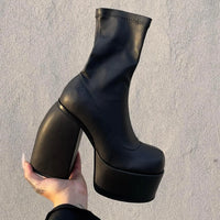 WAJAPAGG Allure 1082 – Bottes Genou Sexy à Talon Carré et Plateforme