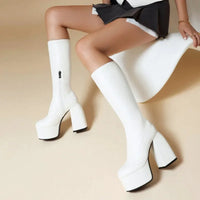 Bottes Femme Hautes à Plateforme – Talon Ultra Haut 13 cm, Bout Rond, Style Sexy Hiver | Cdwkckrcyy C-7-2
