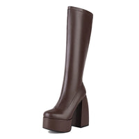 Bottes femmes noires à talons épais – Bottes hautes élastiques style punk avec plateforme chunky, parfaites pour l’automne/hiver et les soirées
