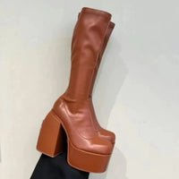 WAJAPAGG Allure 1082 – Bottes Genou Sexy à Talon Carré et Plateforme