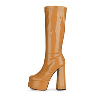 C240 Red Impact – Bottes Vernies à Talon Carré & Plateforme