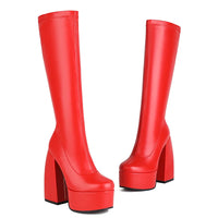 Bottes femmes noires à talons épais – Bottes hautes élastiques style punk avec plateforme chunky, parfaites pour l’automne/hiver et les soirées