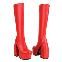 Bottes femmes noires à talons épais – Bottes hautes élastiques style punk avec plateforme chunky, parfaites pour l’automne/hiver et les soirées