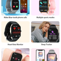 Montre connectée LAXASFIT 1,73” – Smartwatch unisexe avec cadrans personnalisables, suivi santé, Bluetooth, appels et notifications, compatible Android & iOS