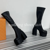 Bottes Femme Plateforme Hautes 16 cm – Modèle Stretch Imperméable Sexy Catwalk | Bottes Genou PU Sheepskin