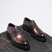 "Chaussures Homme Printemps & Automne – Richelieu en Cuir Véritable à Semelle Épaisse, Élégance Business & Casual