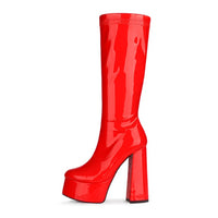 C240 Red Impact – Bottes Vernies à Talon Carré & Plateforme