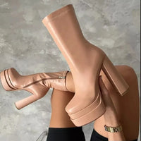 Bottes Femme à Plateforme 2023 – Talons Hauts Épais 8cm+ en Similicuir PU | Bottines Sexy Style Chelsea YBQJOO