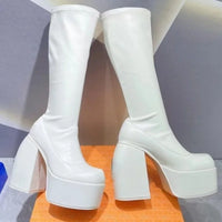 WAJAPAGG Allure 1082 – Bottes Genou Sexy à Talon Carré et Plateforme