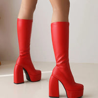 Bottes femmes noires à talons épais – Bottes hautes élastiques style punk avec plateforme chunky, parfaites pour l’automne/hiver et les soirées