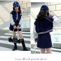 Girls' 2-Piece Set – Baseball Jacket + Slim Skirt | Printed Chic Sport Outfit – 3 to 14 Years