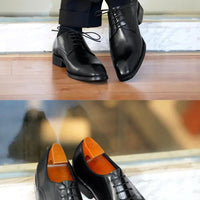 Chaussures habillées italiennes pour hommes – Luxe en cuir véritable, faites à la main, bout carré, lacets, idéales pour affaires et soirées