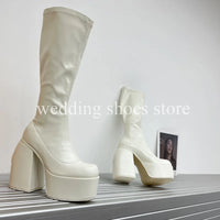 Bottes Femme Plateforme Hautes 16 cm – Modèle Stretch Imperméable Sexy Catwalk | Bottes Genou PU Sheepskin