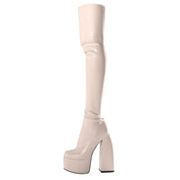 Cuissardes Femme Sexy 2025 – Talon Carré Haut, Plateforme, Bout Rond, Strass Papillon | Bottes au-dessus du genou à fermeture zip
