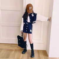 Girls' 2-Piece Set – Baseball Jacket + Slim Skirt | Printed Chic Sport Outfit – 3 to 14 Years